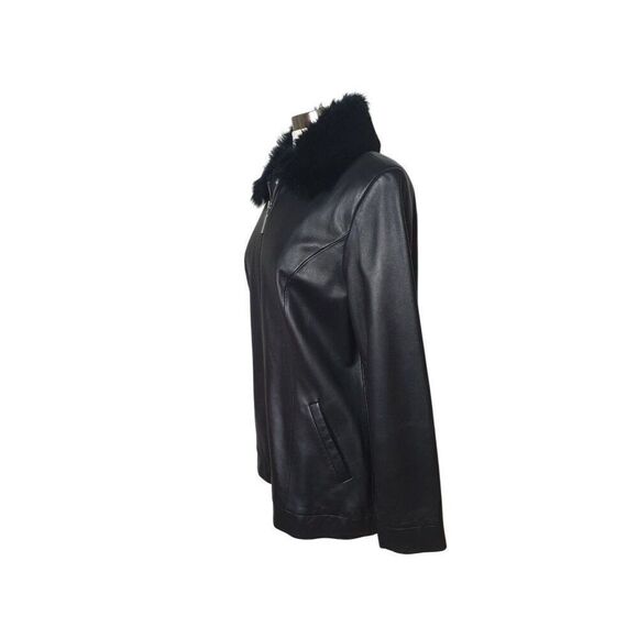 Preston & York Women's Black Genuine Lambskin Jacket Lg With Faux Fur Collar - Picture 3 of 7